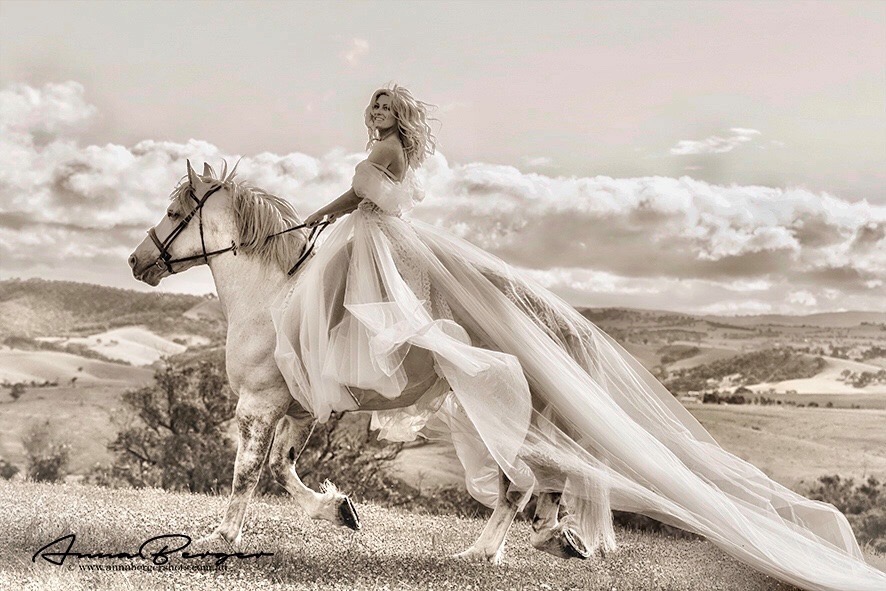 bride riding horse